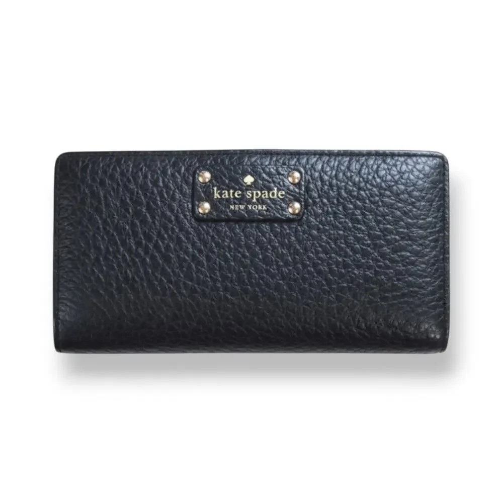 Kate Spade Wellesley Stacy Black Pebbled Leather Wallet Bifold Snap Closure